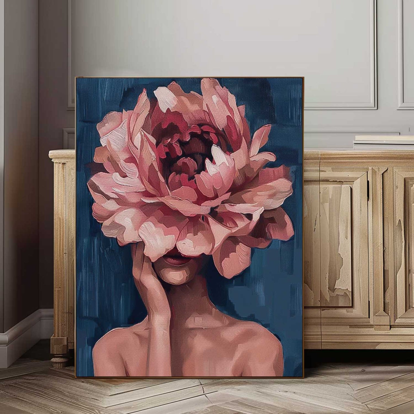 Floral Fantasy: Elegant Oil Painting of Woman with Flower Face