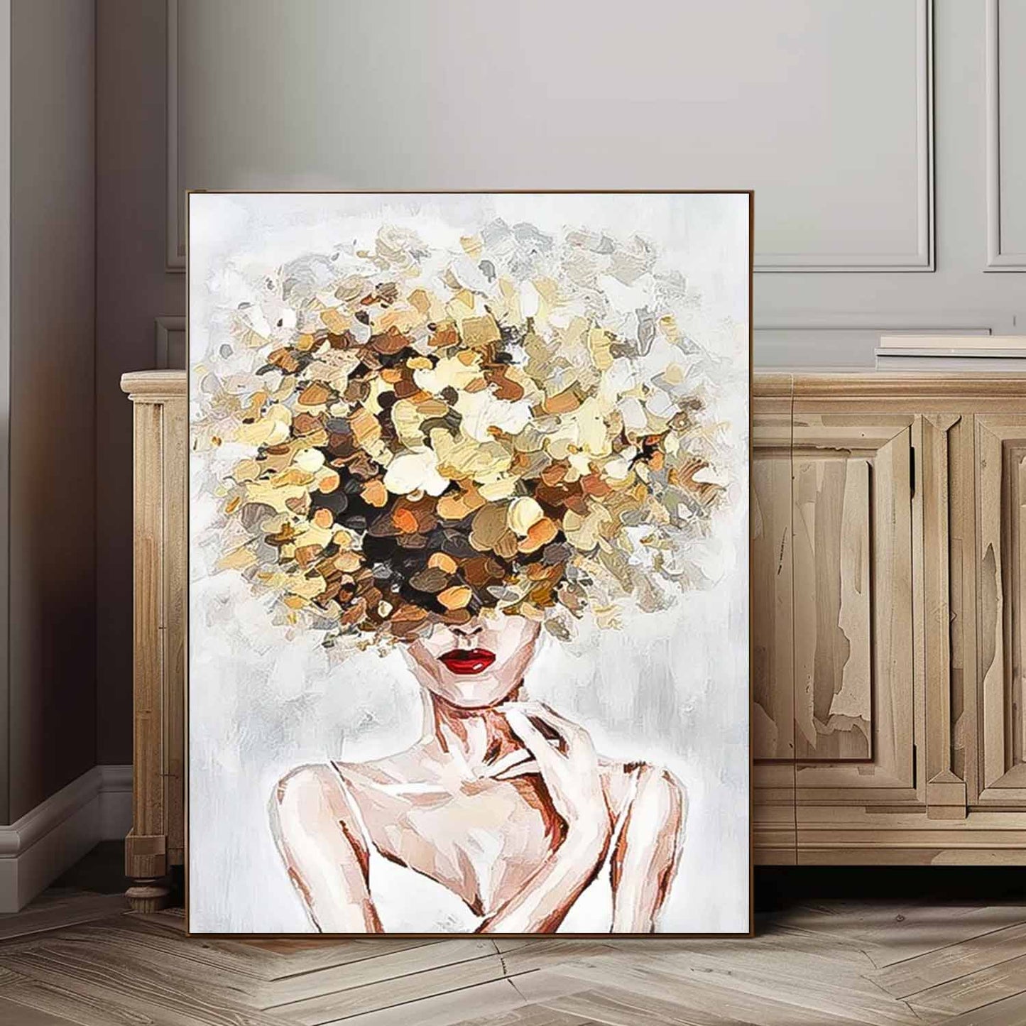 Abstract Woman with Floral Hat Oil Painting for Stylish Home Decor