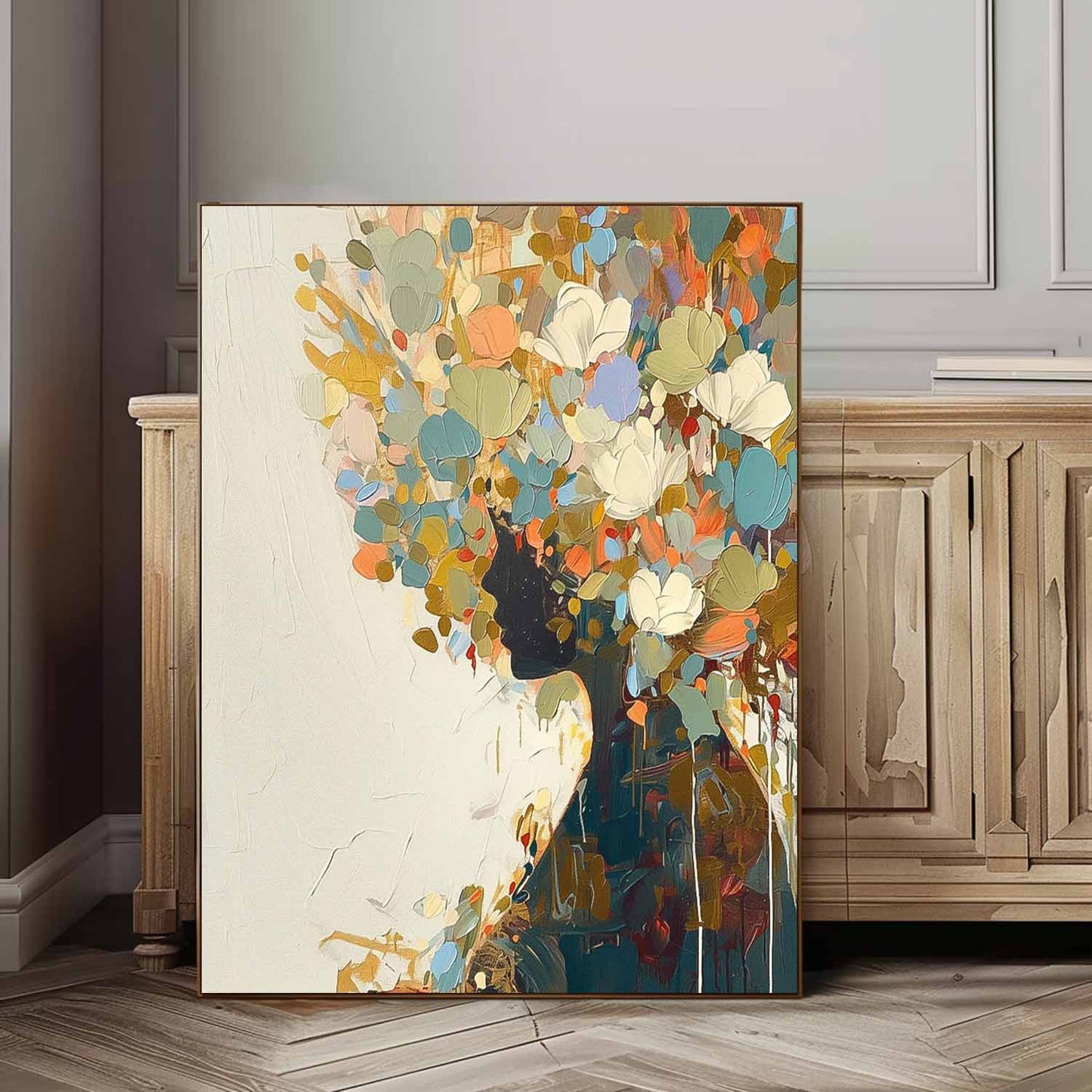 Floral Silhouette Oil Painting for Home Decor and Elegant Wall Art