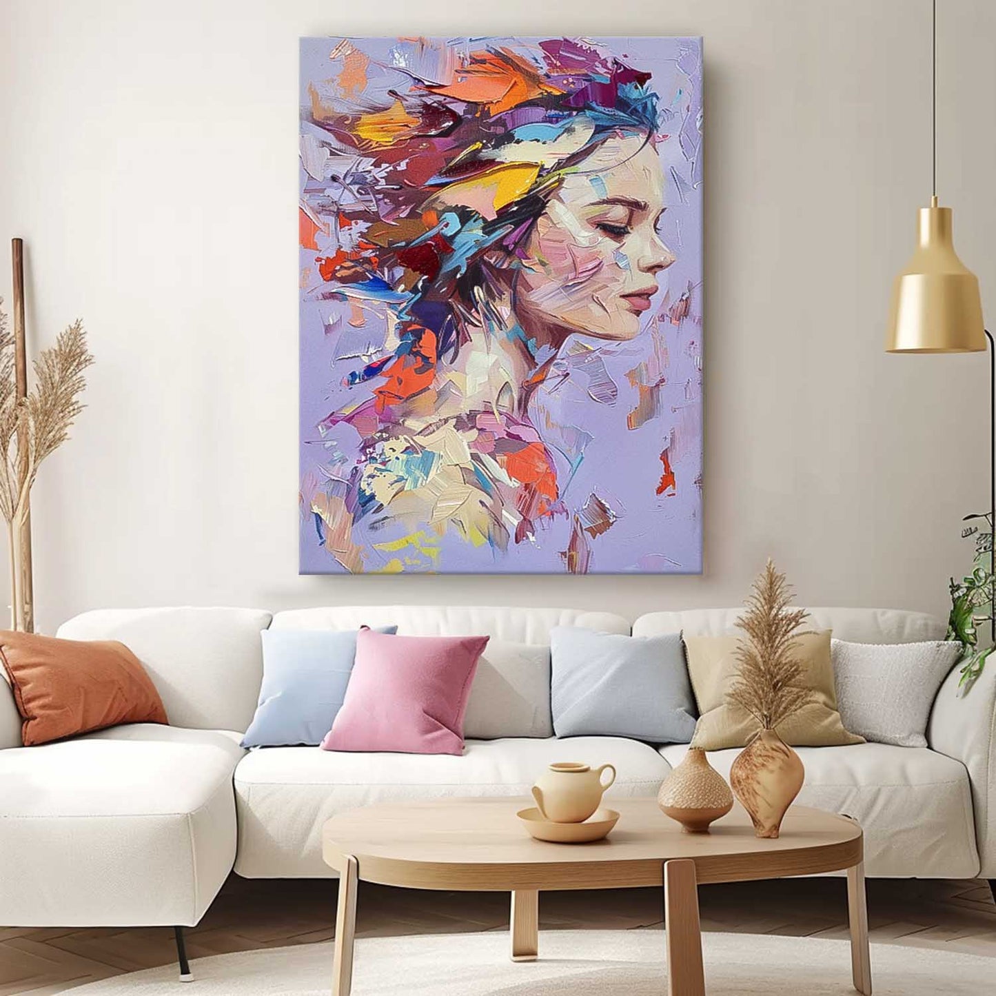Colorful Abstract Woman Portrait Oil Painting for Modern Home Decor