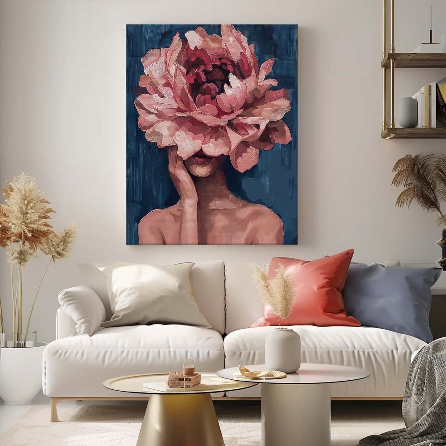 Floral Fantasy: Elegant Oil Painting of Woman with Flower Face