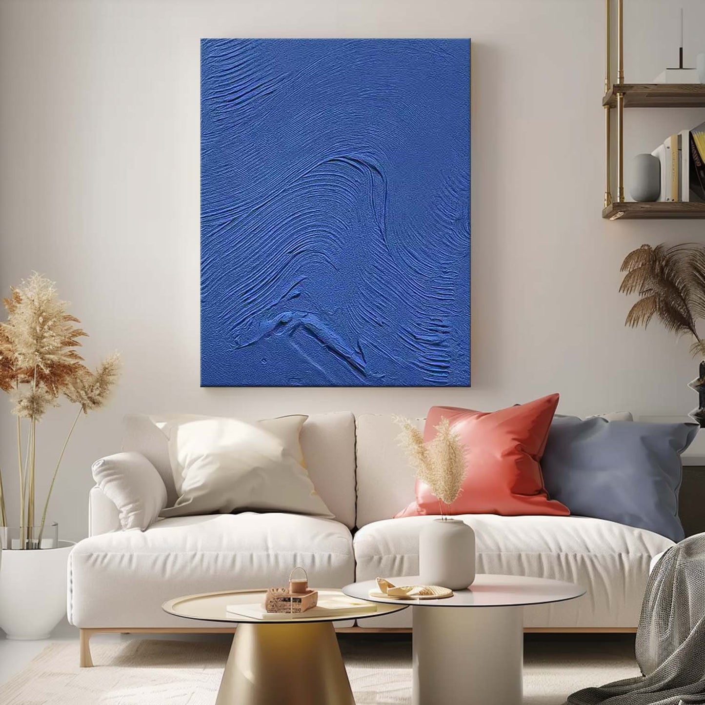 Textured Blue Abstract Oil Painting for Modern Minimalist Home Decor
