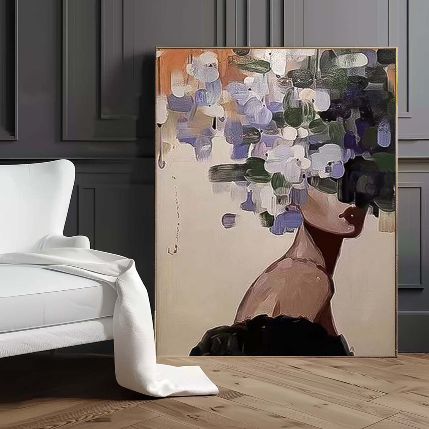 Abstract Floral Woman Oil Painting - Modern Art Canvas for Home Décor