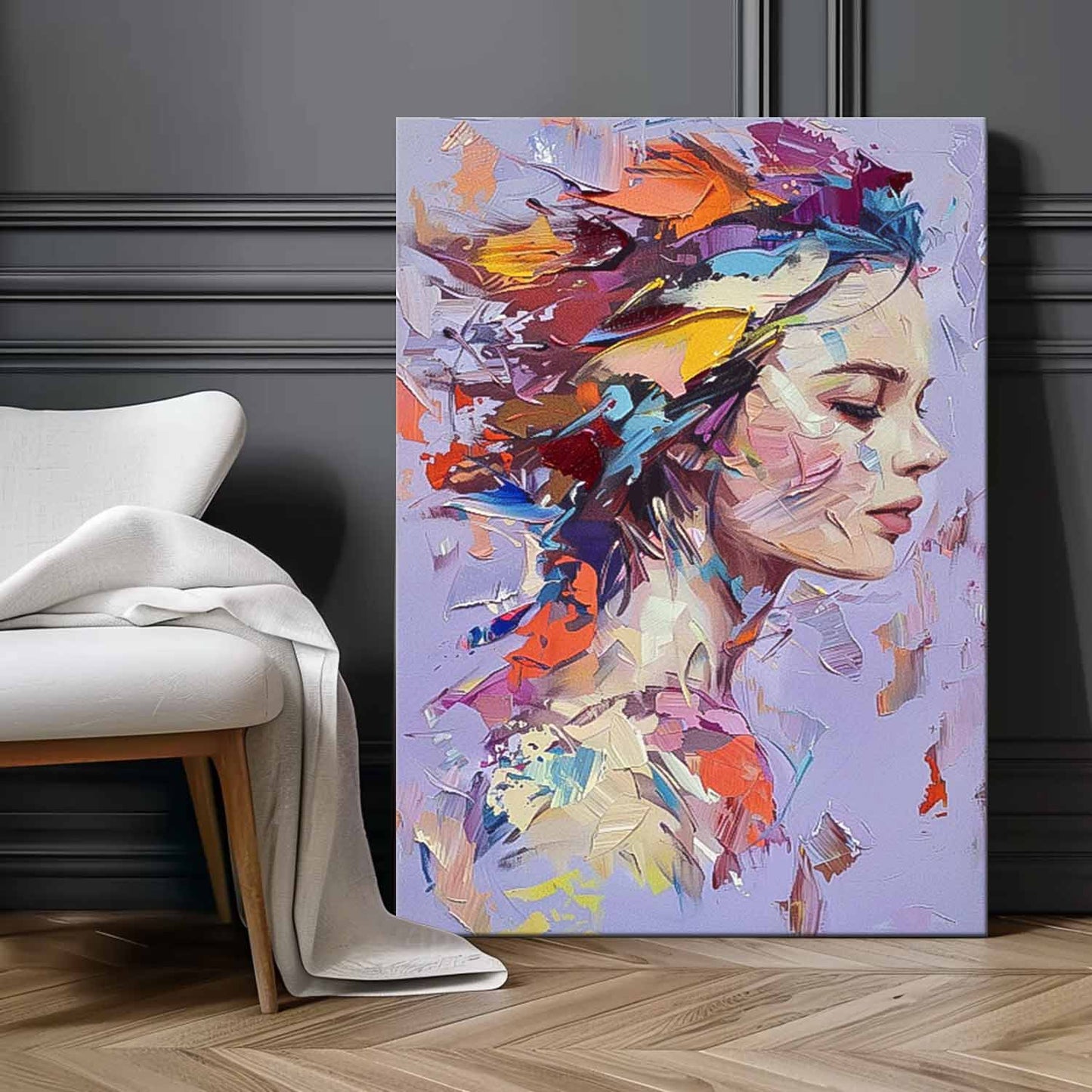 Colorful Abstract Woman Portrait Oil Painting for Modern Home Decor