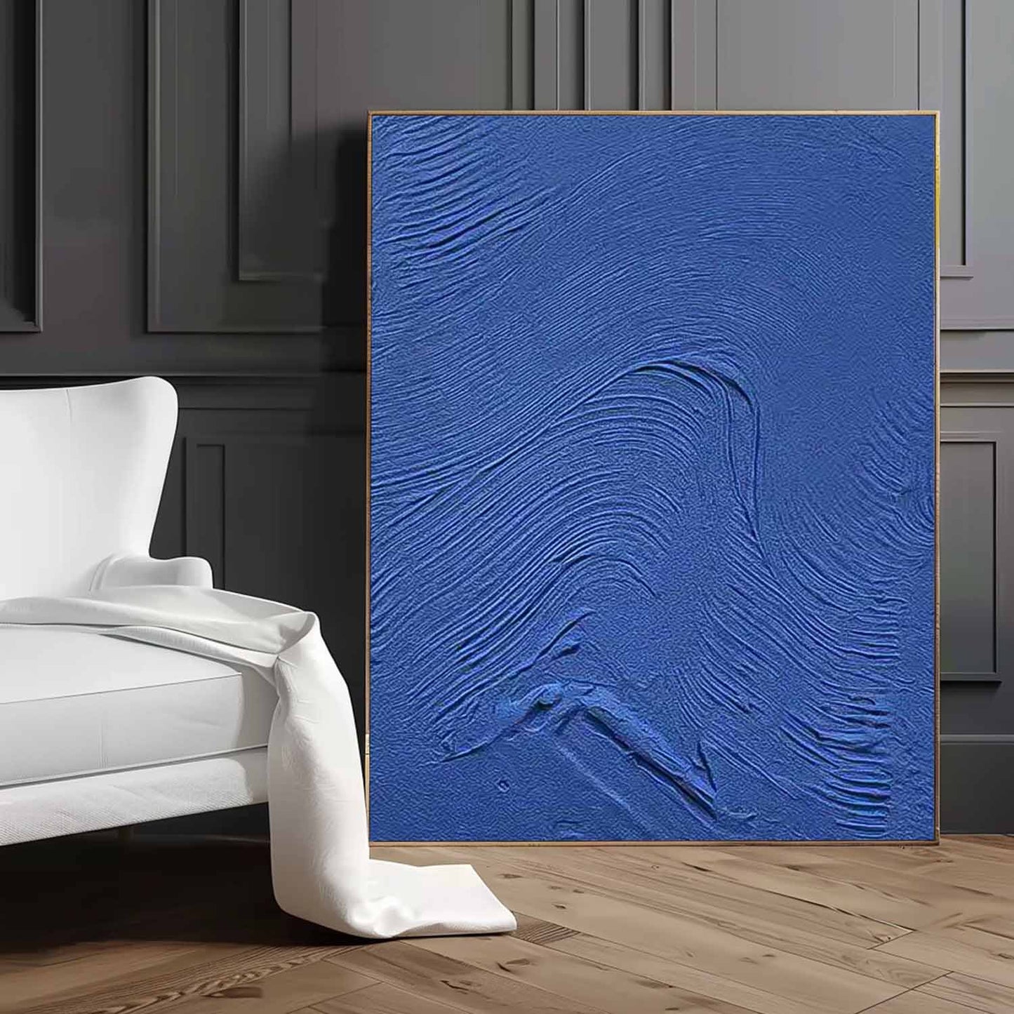 Textured Blue Abstract Oil Painting for Modern Minimalist Home Decor