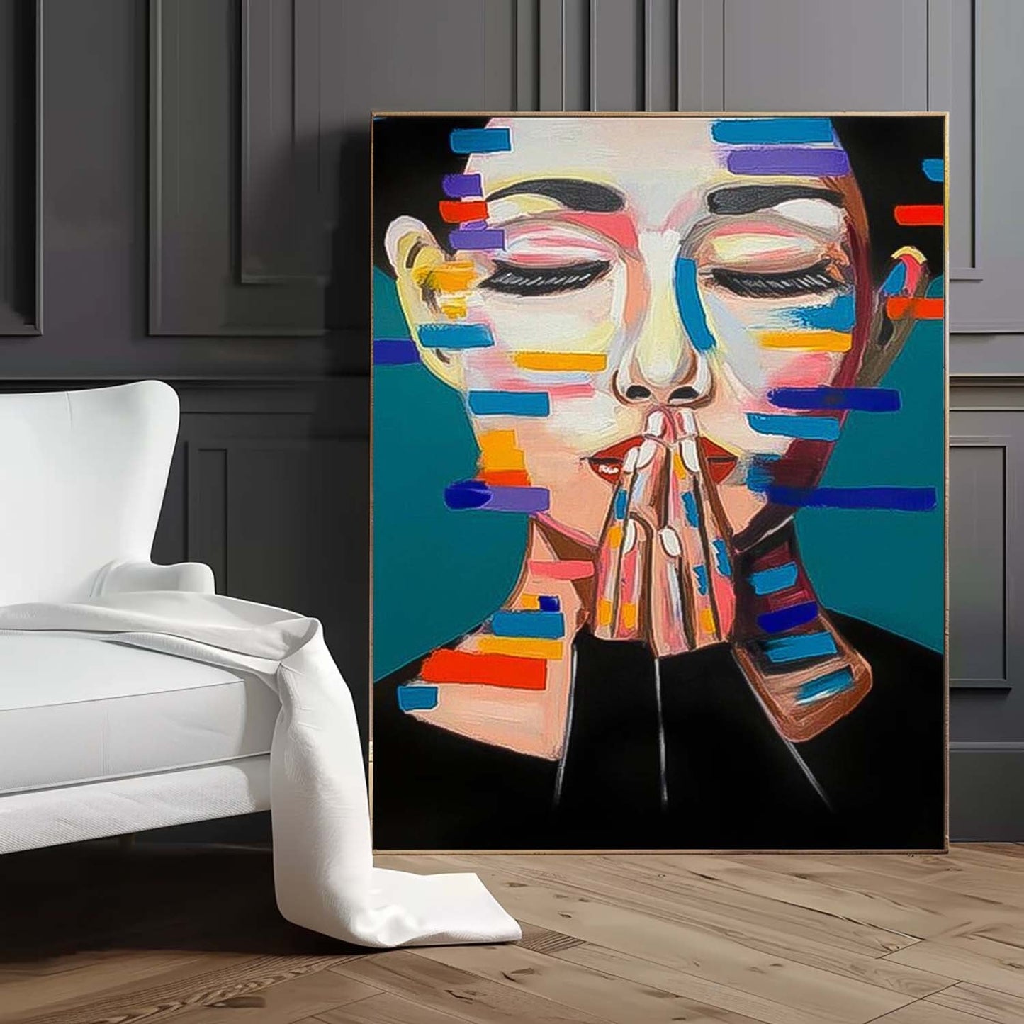 Contemporary Abstract Portrait Oil Painting for Modern Home Decor