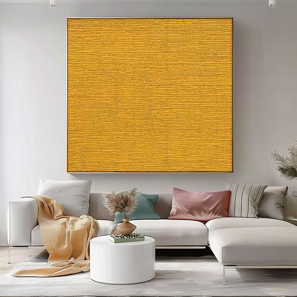 Vibrant Textured Yellow Oil Painting for Modern Minimalist Decor