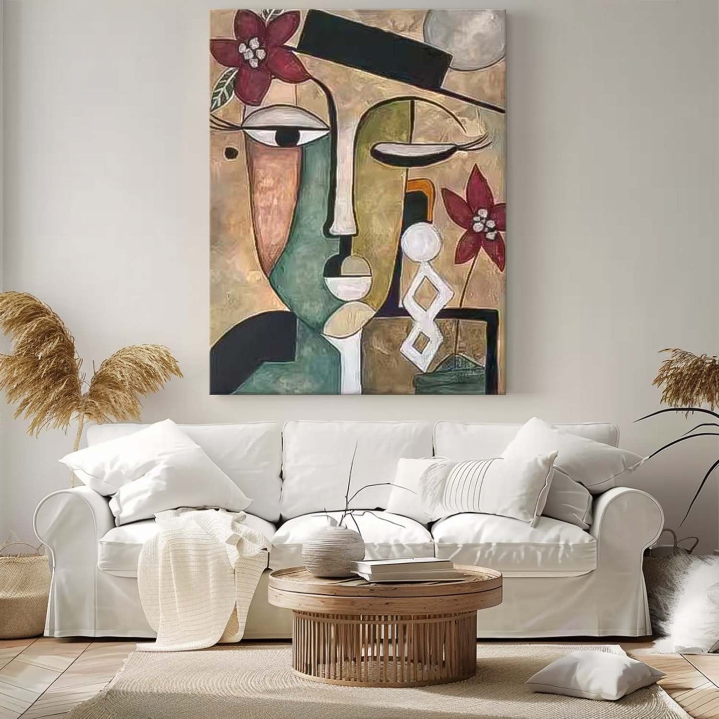Abstract Floral Face Oil Painting for Modern Home Decor and Art Lovers