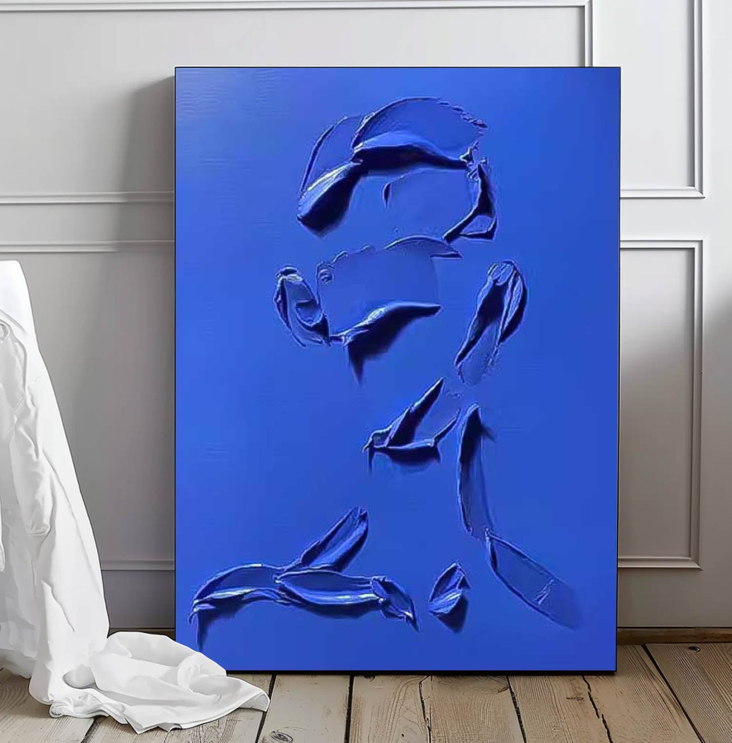 Bold Blue Minimalist Oil Painting for Modern Home Decor
