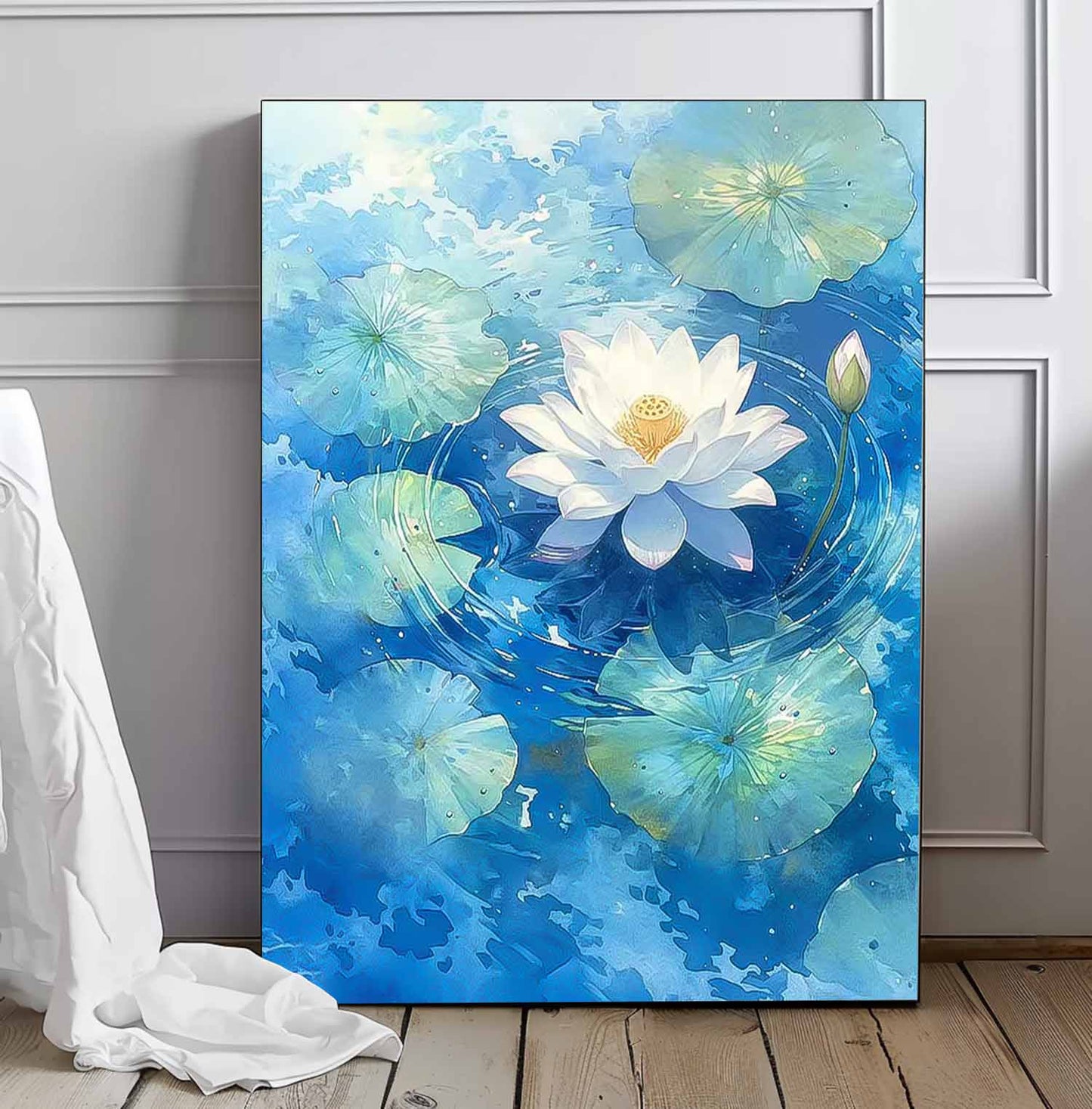 Serene Water Lily Oil Painting for Tranquil Home Decor