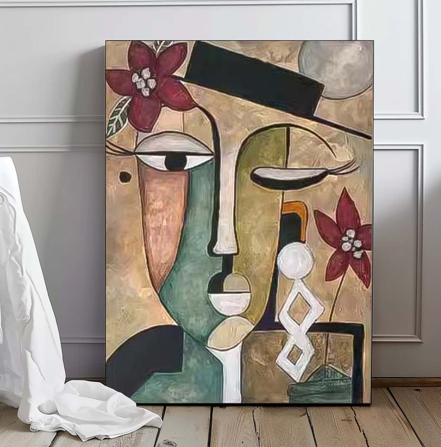 Abstract Floral Face Oil Painting for Modern Home Decor and Art Lovers