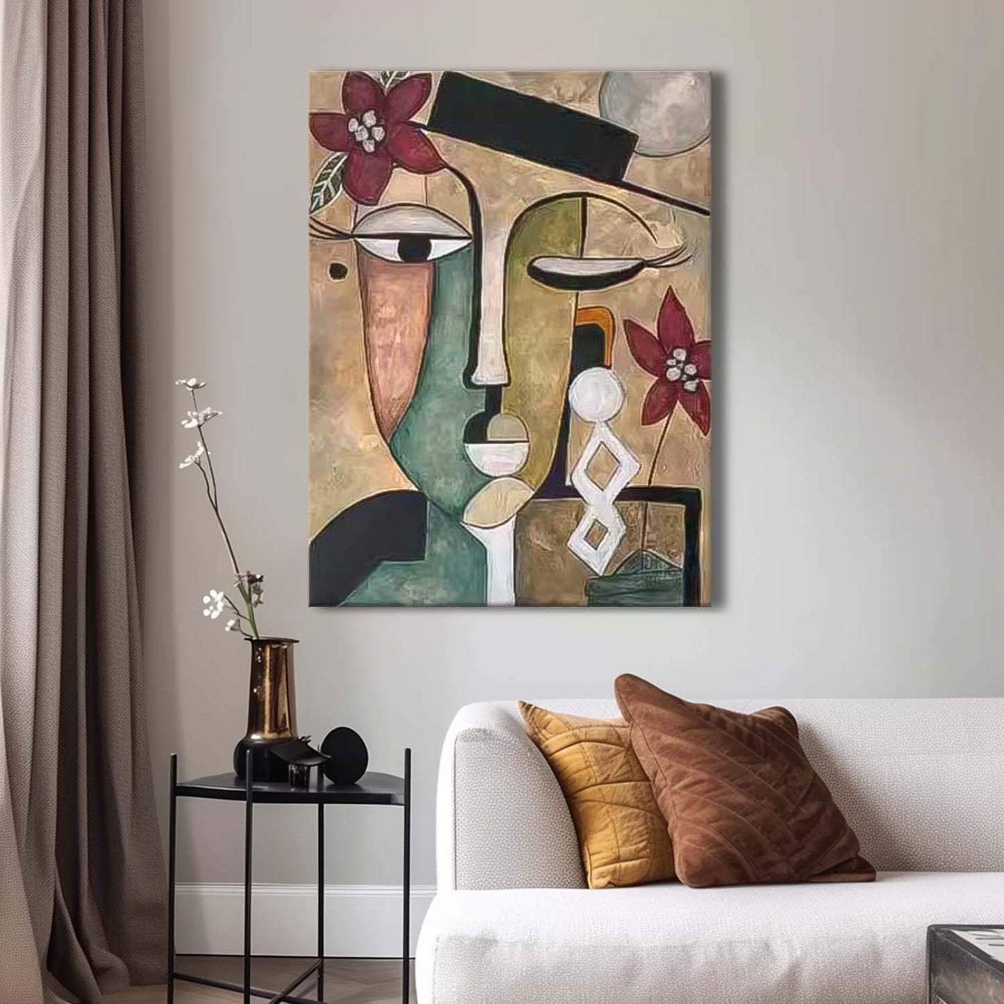 Abstract Floral Face Oil Painting for Modern Home Decor and Art Lovers