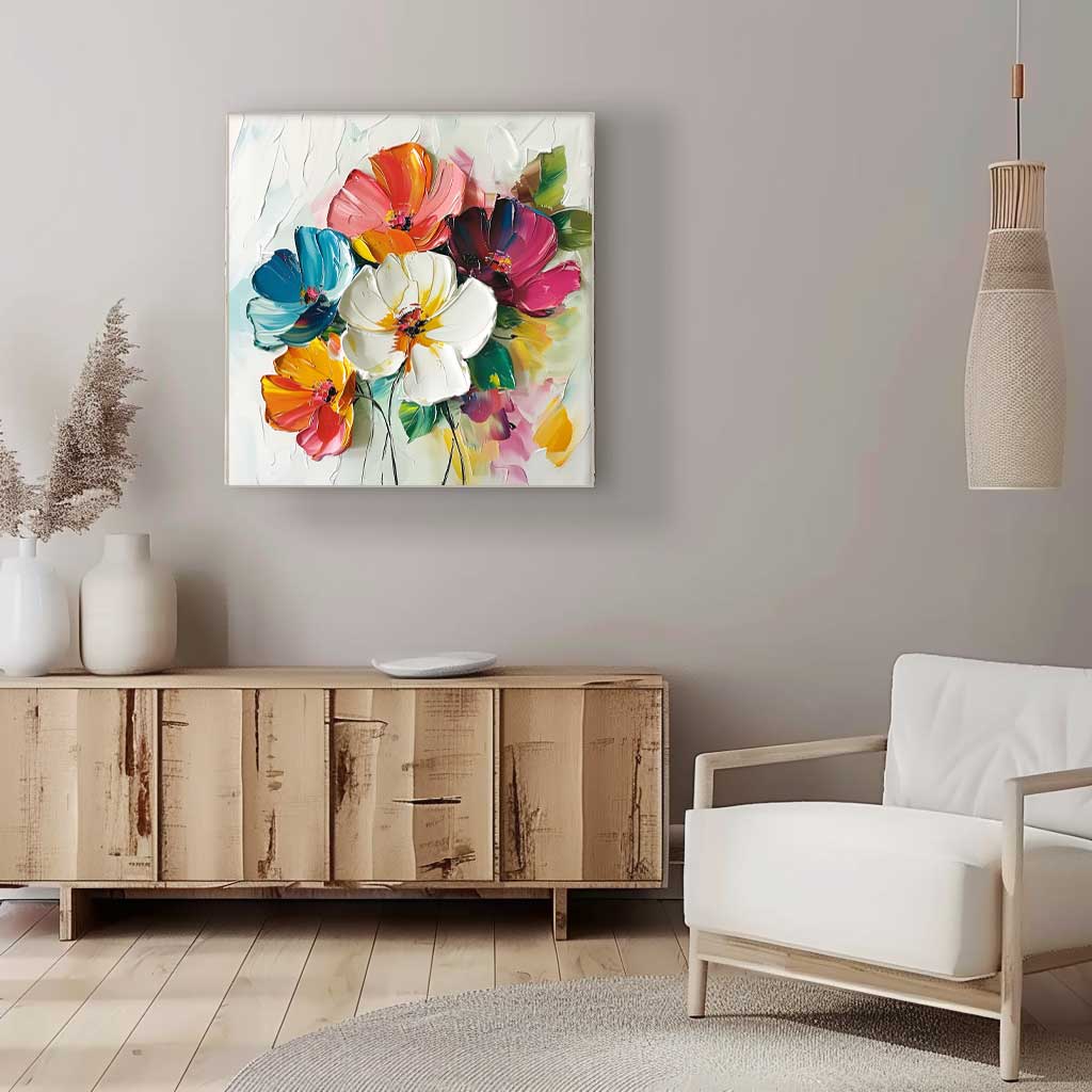 Vibrant Floral Oil Painting – Colorful Blossom Canvas Art for Home Decor