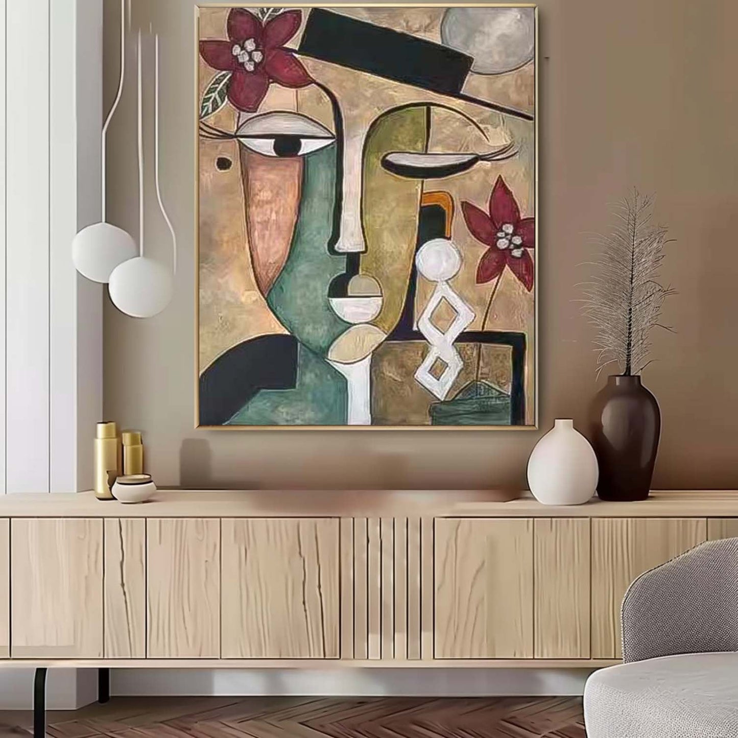 Abstract Floral Face Oil Painting for Modern Home Decor and Art Lovers