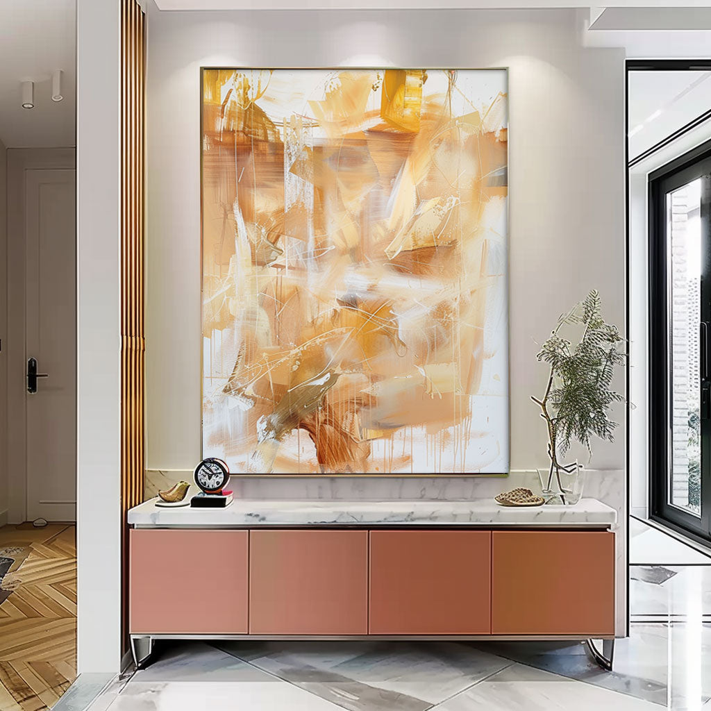 Contemporary Abstract Oil Painting in Earthy Tones for Modern Home Decor