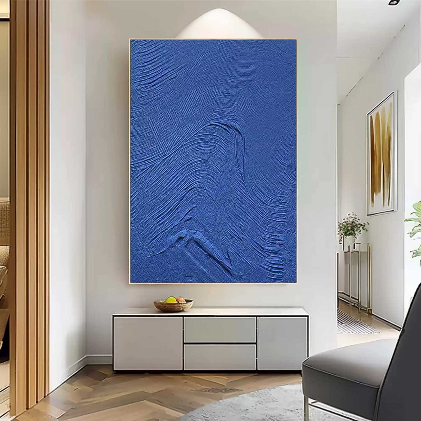 Textured Blue Abstract Oil Painting for Modern Minimalist Home Decor