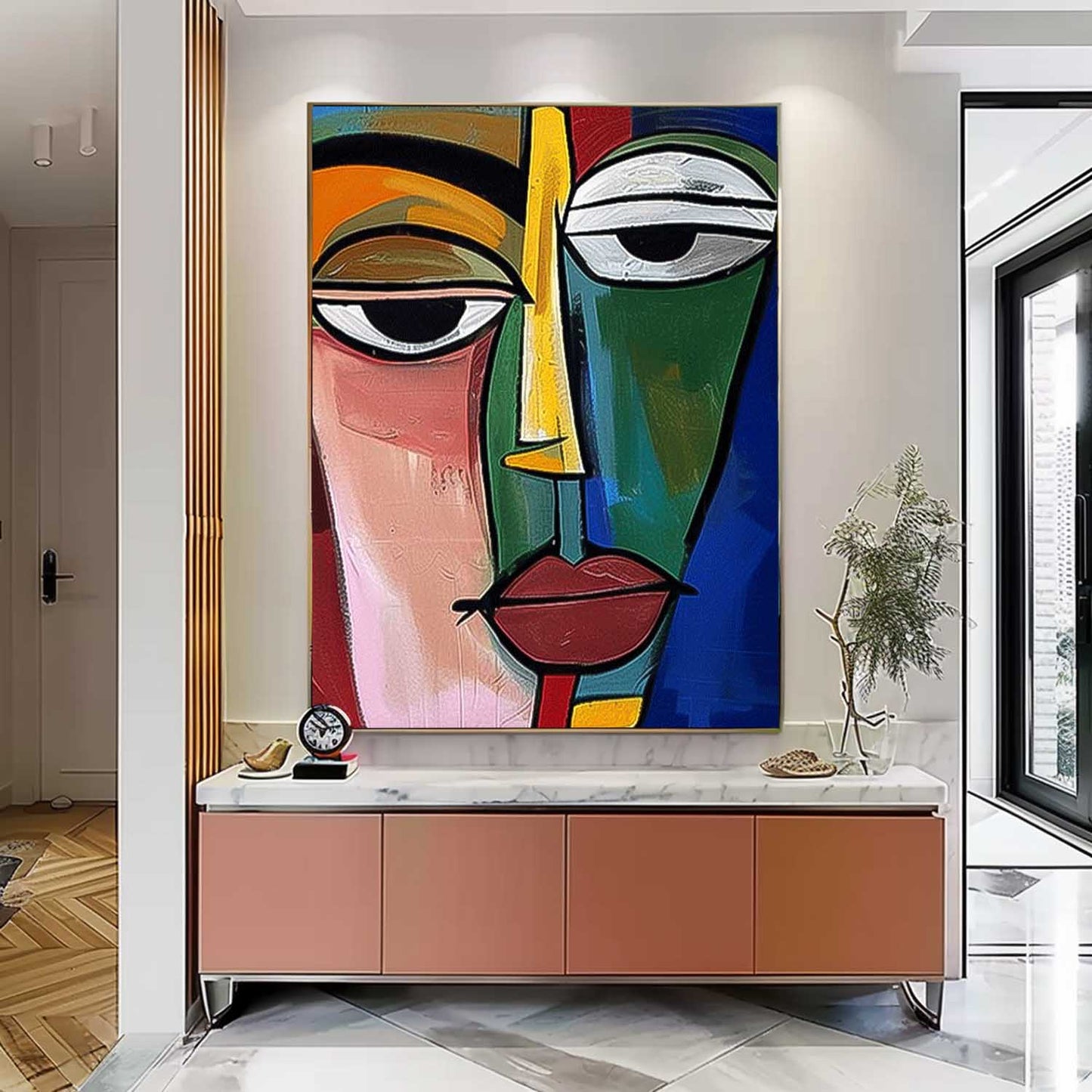 Abstract Face Oil Painting - Colorful Modern Wall Art for Home Decor
