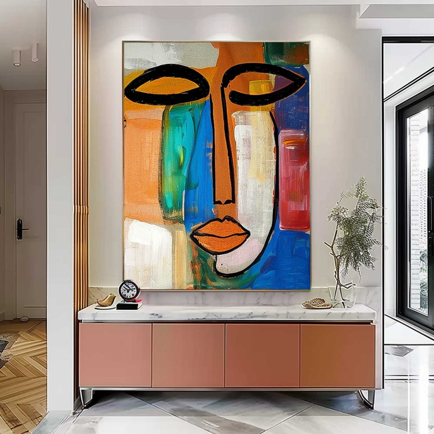 Abstract Contemporary Face Oil Painting for Modern Home Decor