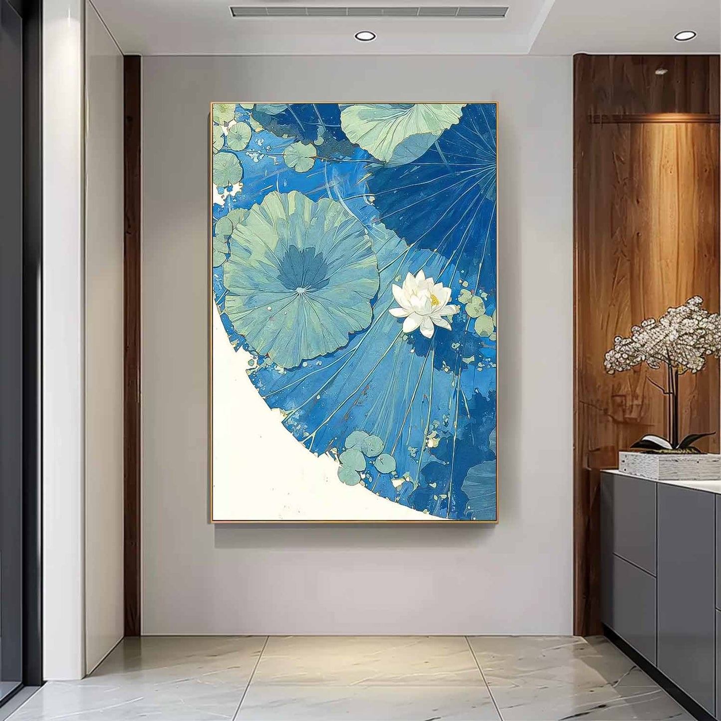 Serene Water Lily Oil Painting on Canvas for Tranquil Home Decor