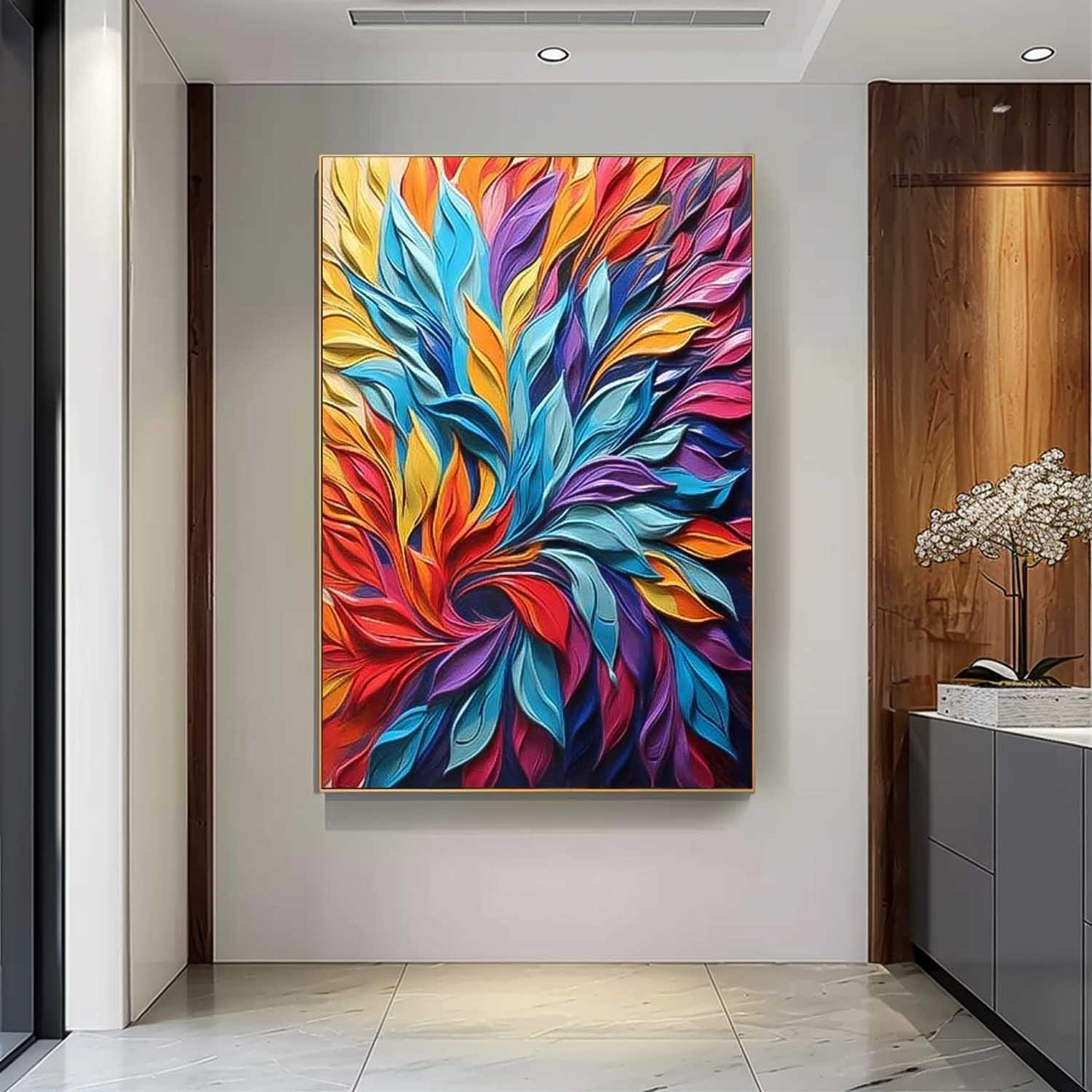 Colorful Abstract Floral Oil Painting for Home Decor and Art Lovers
