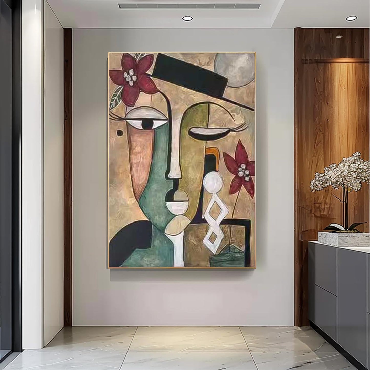 Abstract Floral Face Oil Painting for Modern Home Decor and Art Lovers