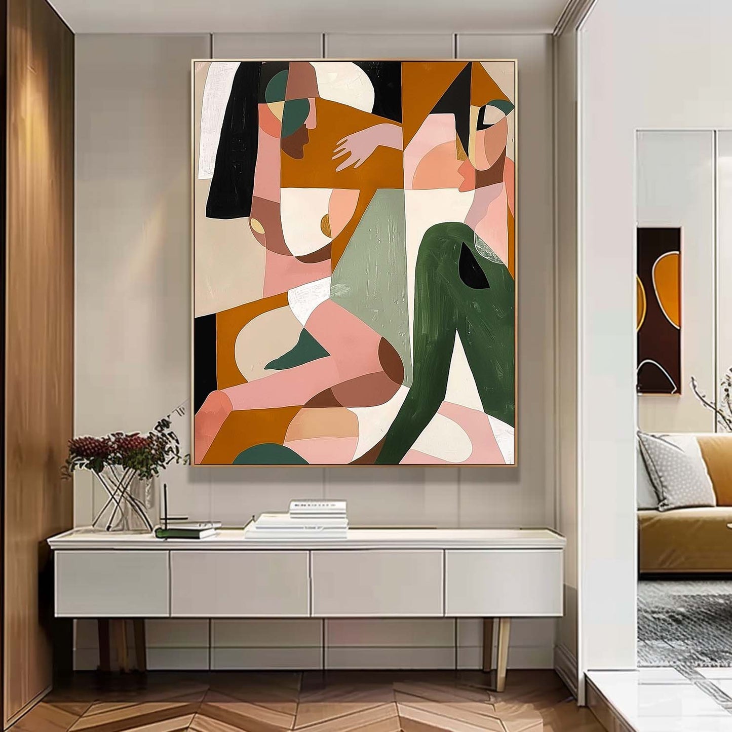 Colorful Abstract Oil Painting of Human Forms on Canvas