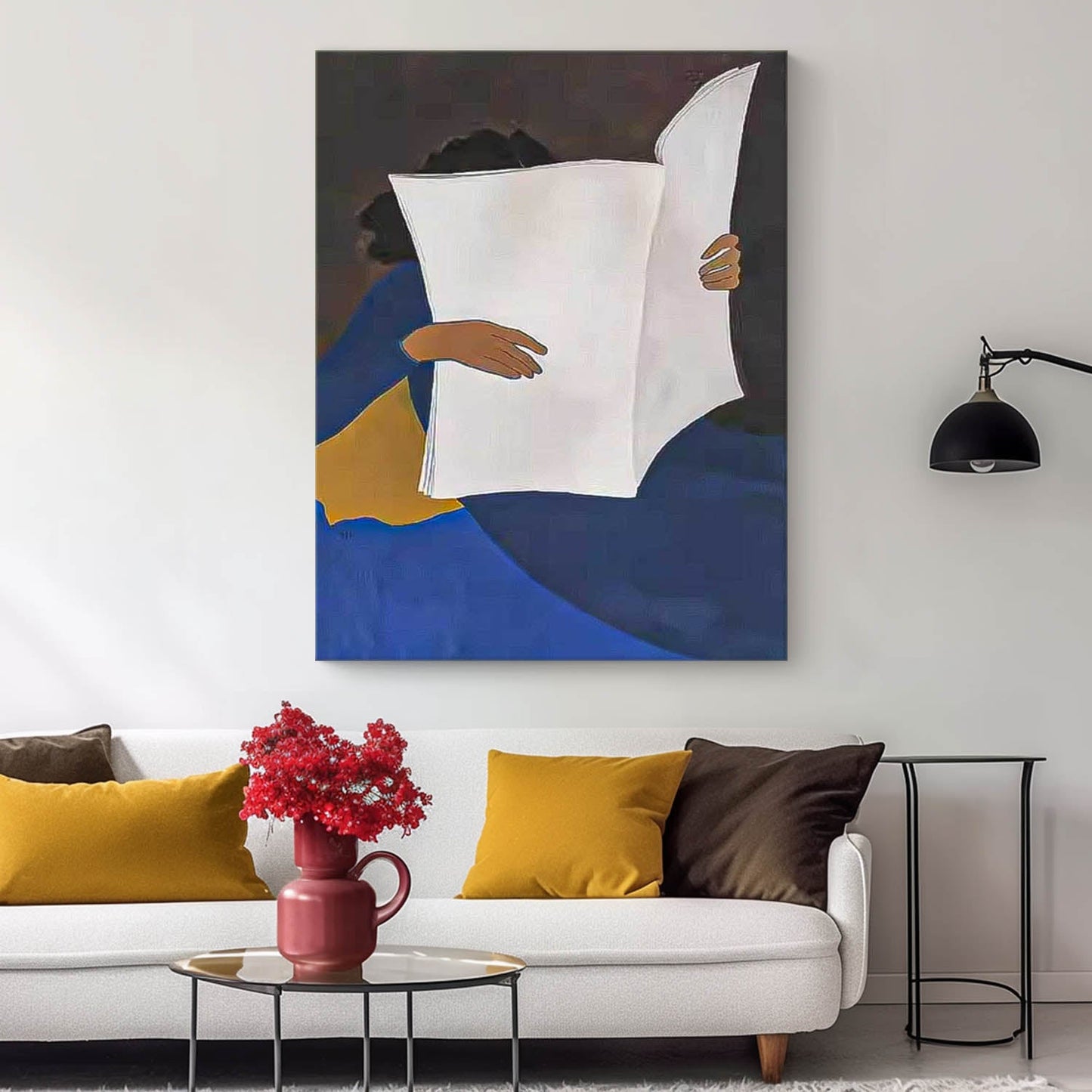 Colorful Abstract Oil Painting of a Person Holding a Blank Canvas