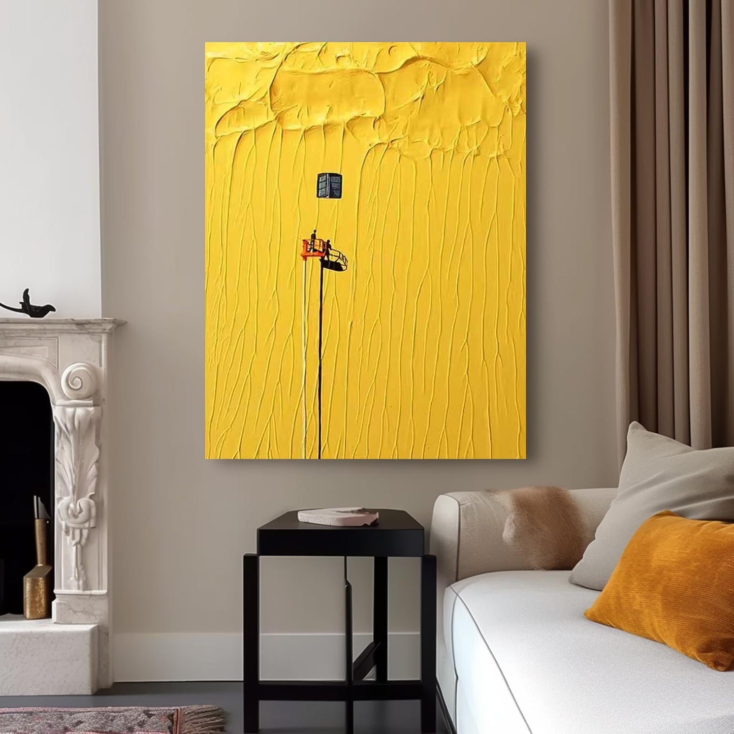 Vibrant Yellow Minimalist Oil Painting with Unique Texture and Artistic Detail