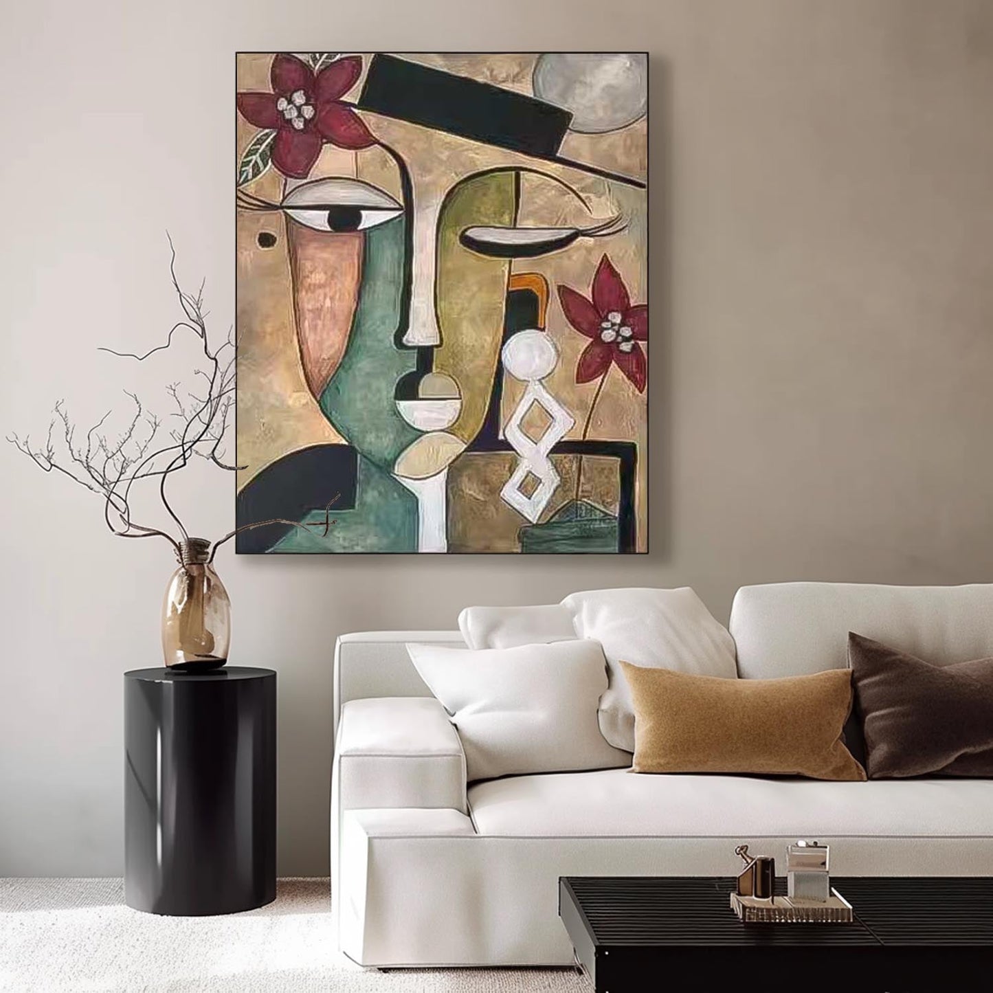 Abstract Floral Face Oil Painting for Modern Home Decor and Art Lovers
