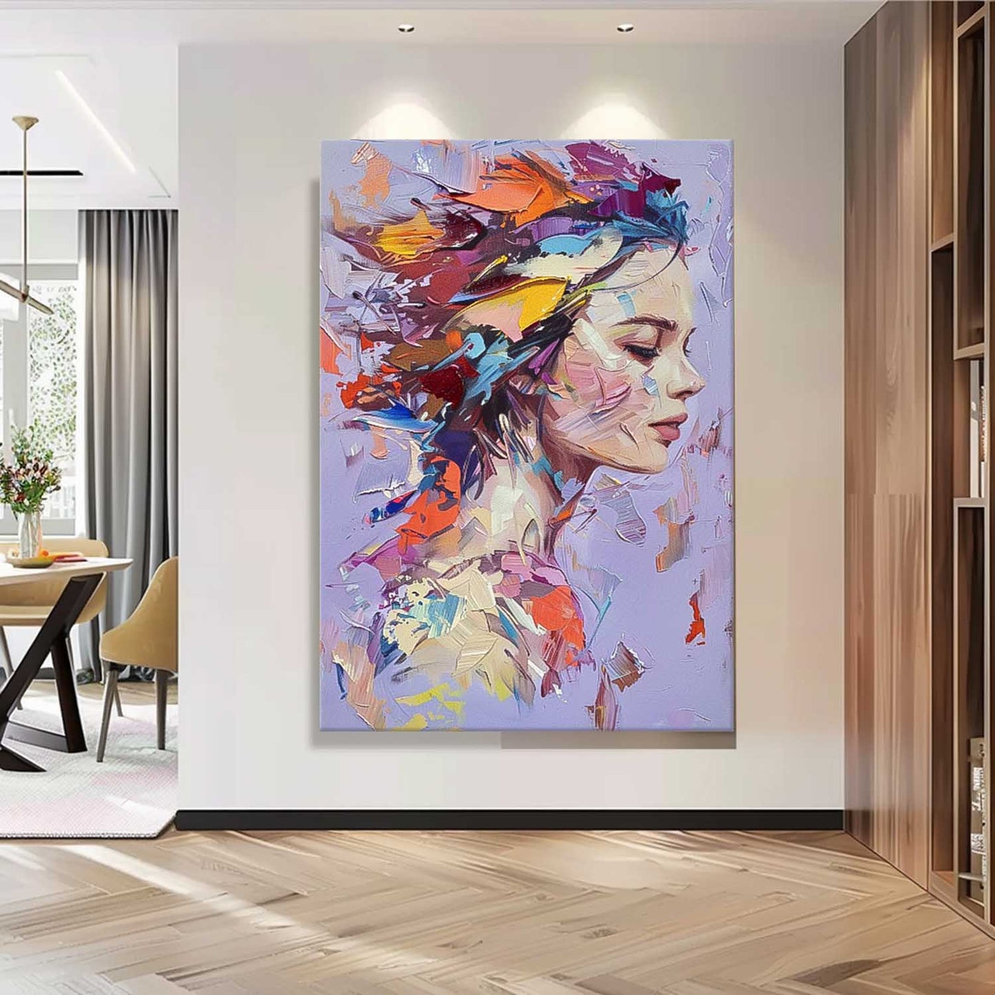 Colorful Abstract Woman Portrait Oil Painting for Modern Home Decor