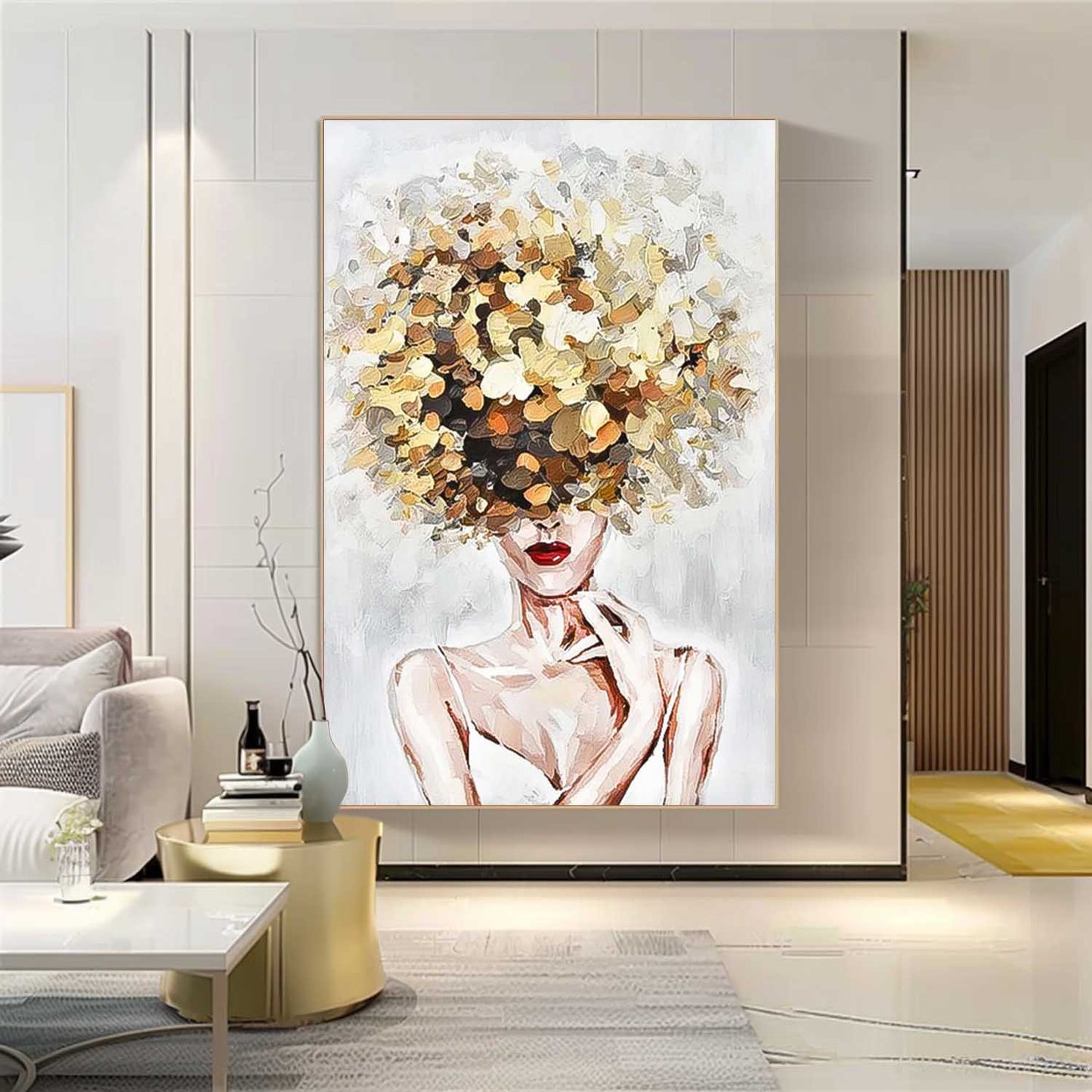 Abstract Woman with Floral Hat Oil Painting for Stylish Home Decor
