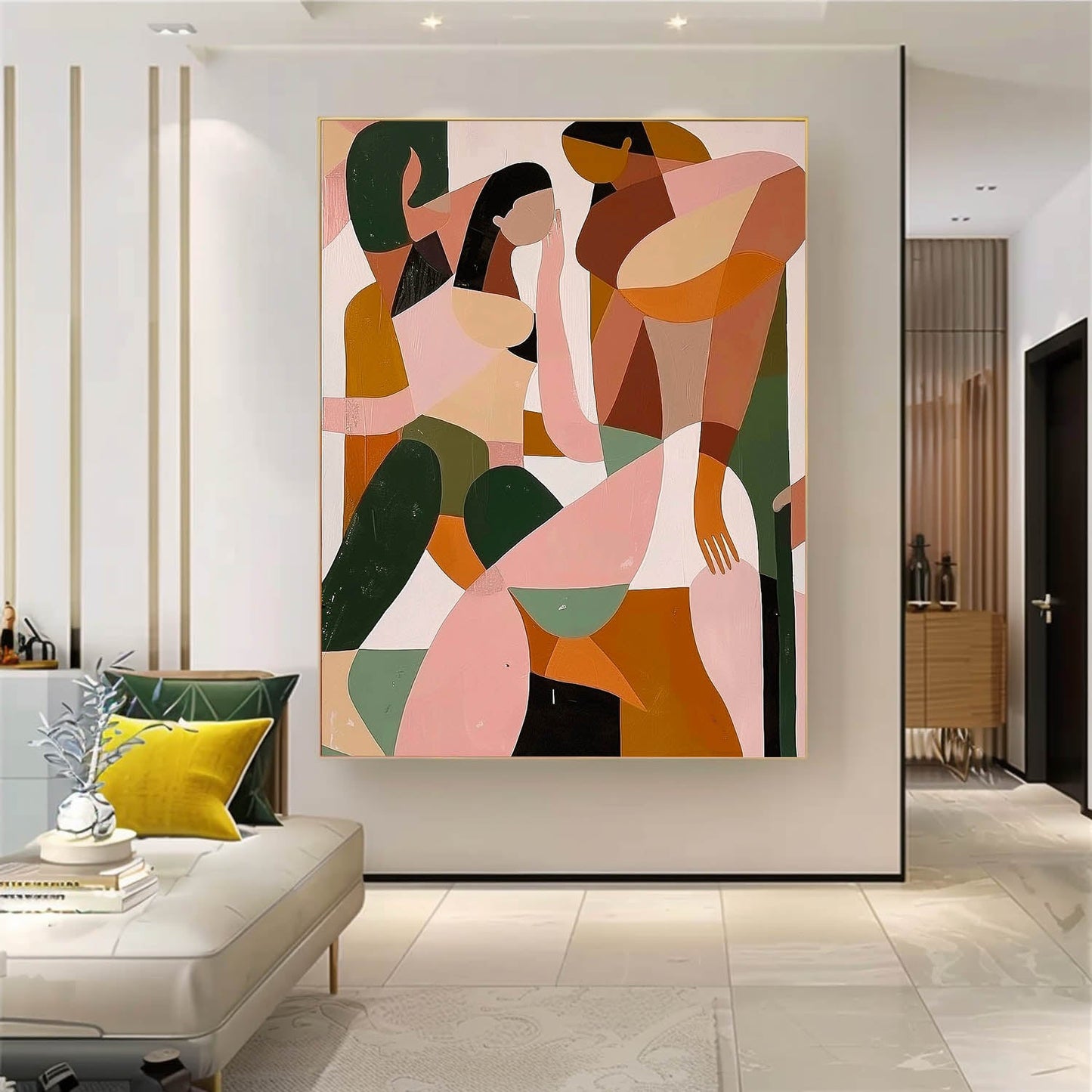 Colorful Abstract Oil Painting of Figures for Modern Home Decor