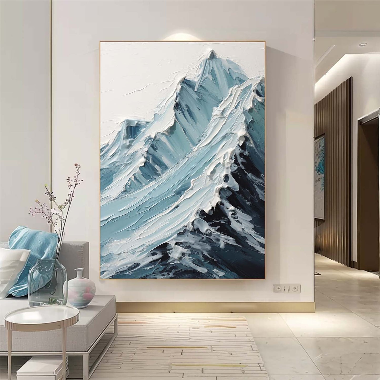 Majestic Mountain Waves Oil Painting for Coastal and Nature Enthusiasts