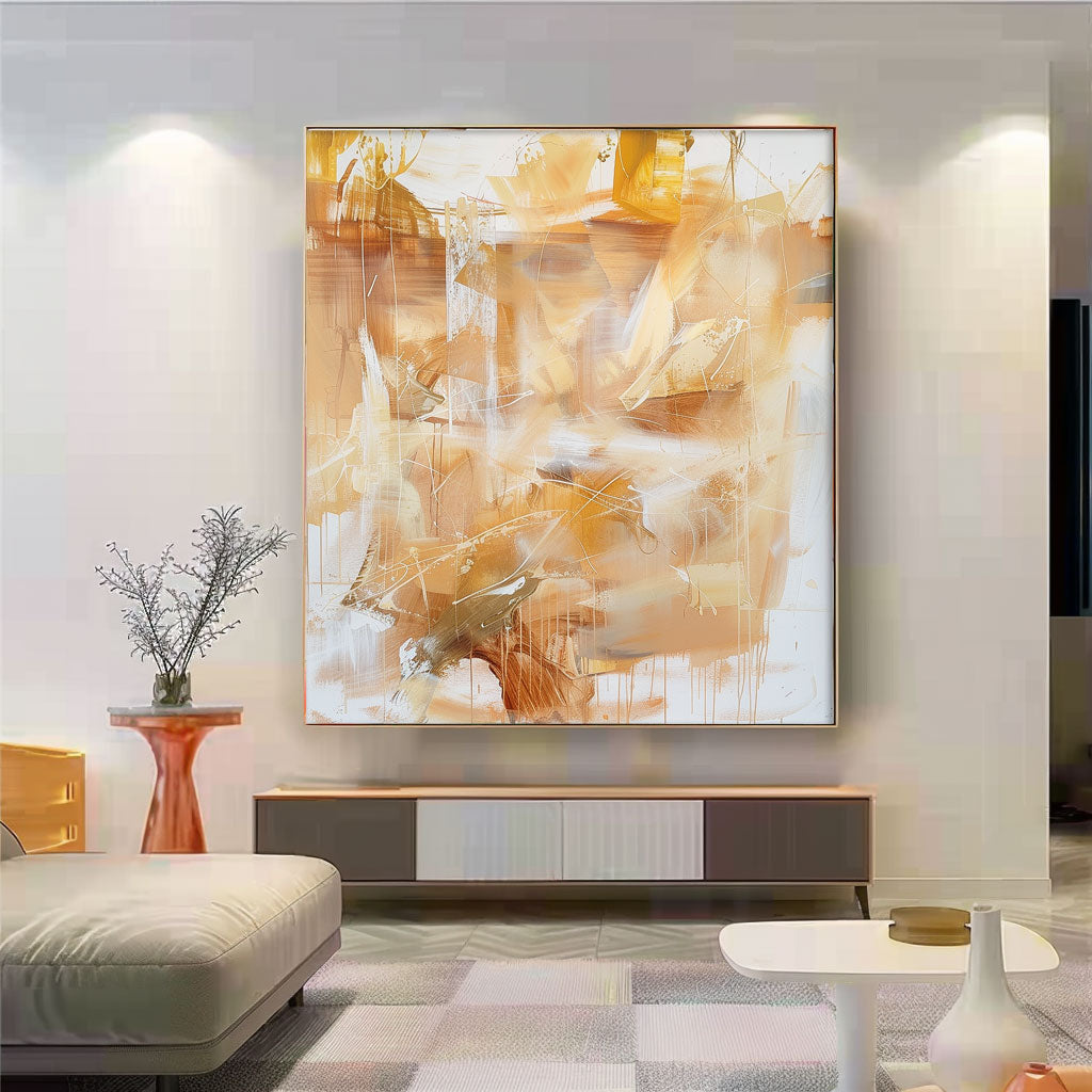 Contemporary Abstract Oil Painting in Earthy Tones for Modern Home Decor