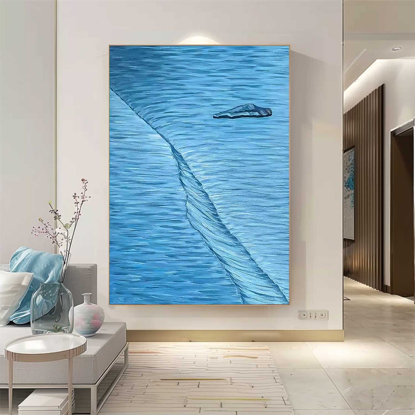 Serene Blue Abstract Oil Painting for Modern Minimalist Home Decor