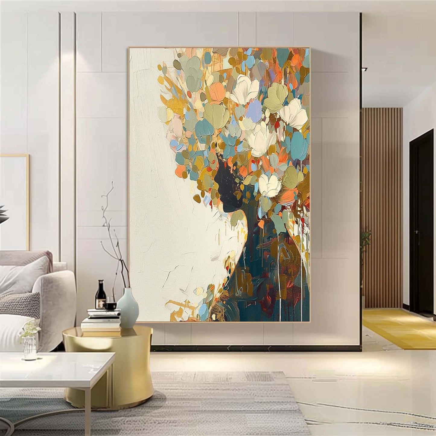 Floral Silhouette Oil Painting for Home Decor and Elegant Wall Art