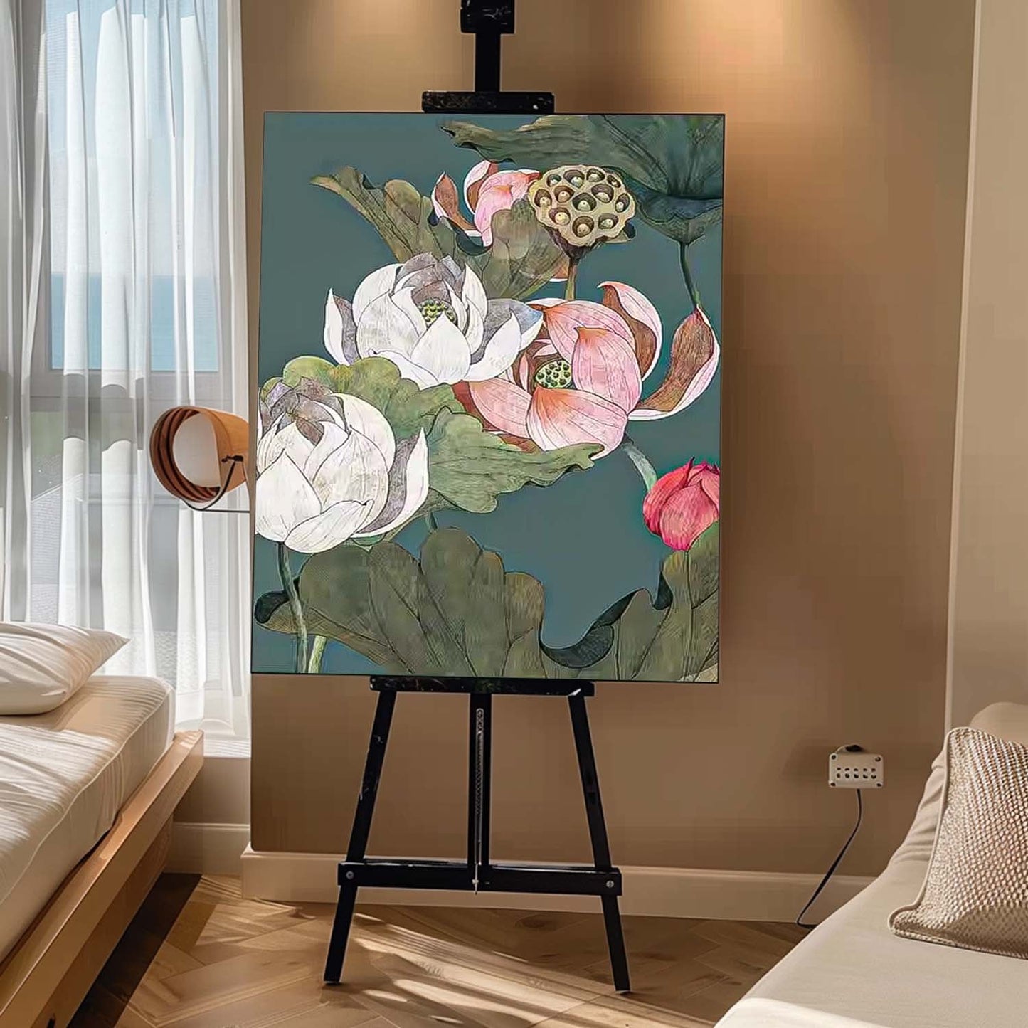 Elegant Lotus Flower Oil Painting on Canvas for Home Decor