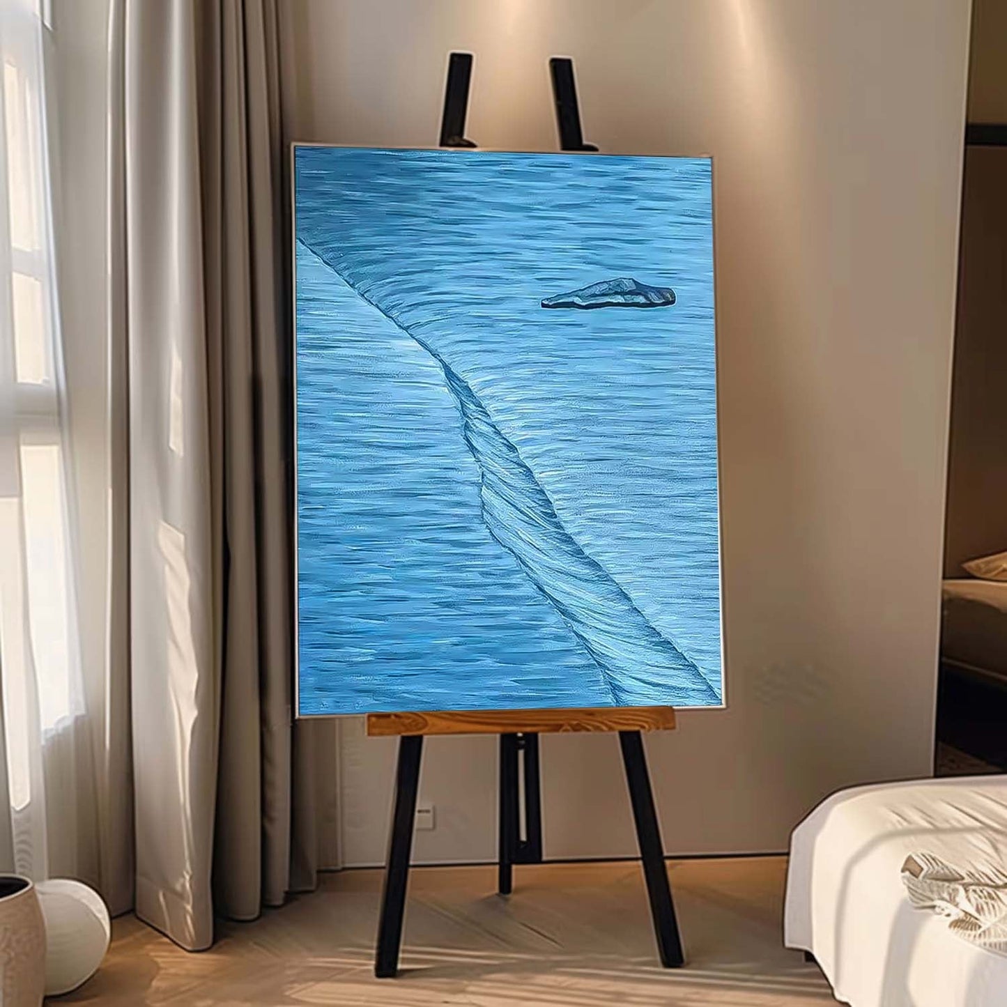 Serene Blue Abstract Oil Painting for Modern Minimalist Home Decor