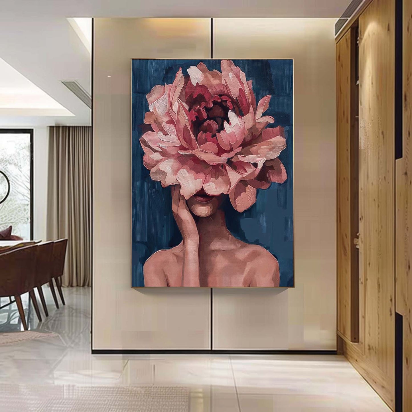Floral Fantasy: Elegant Oil Painting of Woman with Flower Face