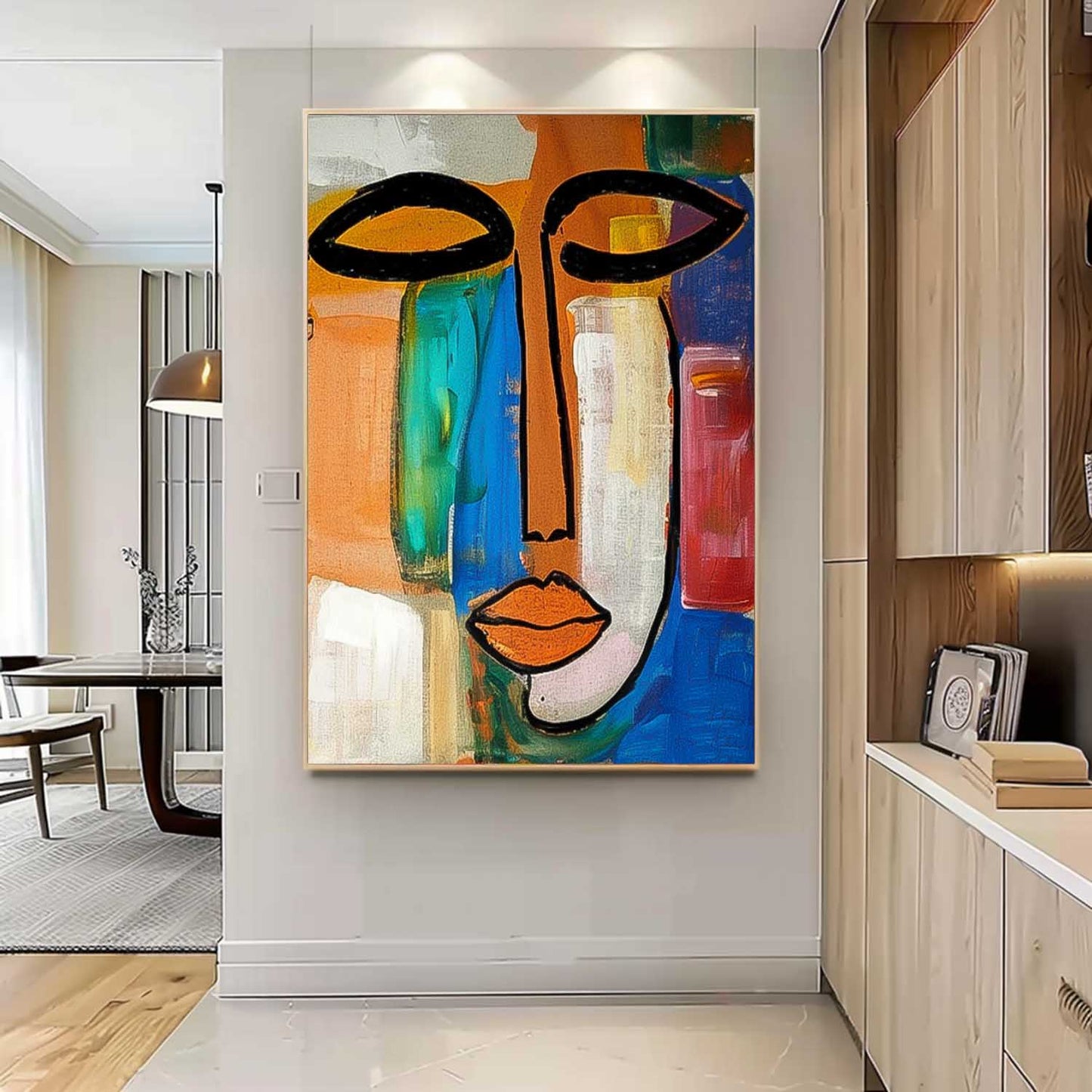Abstract Contemporary Face Oil Painting for Modern Home Decor