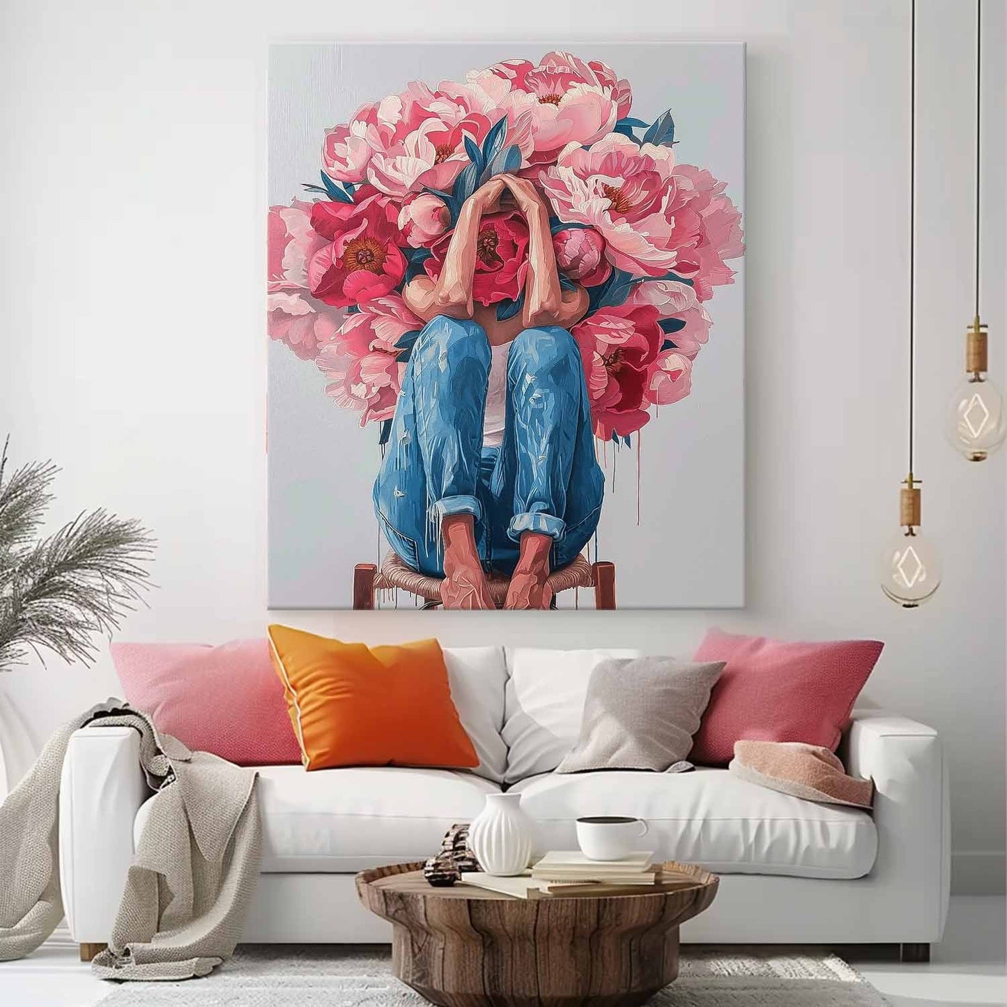 Floral Embrace: Vibrant Oil Painting of a Woman Surrounded by Blossoming Flowers