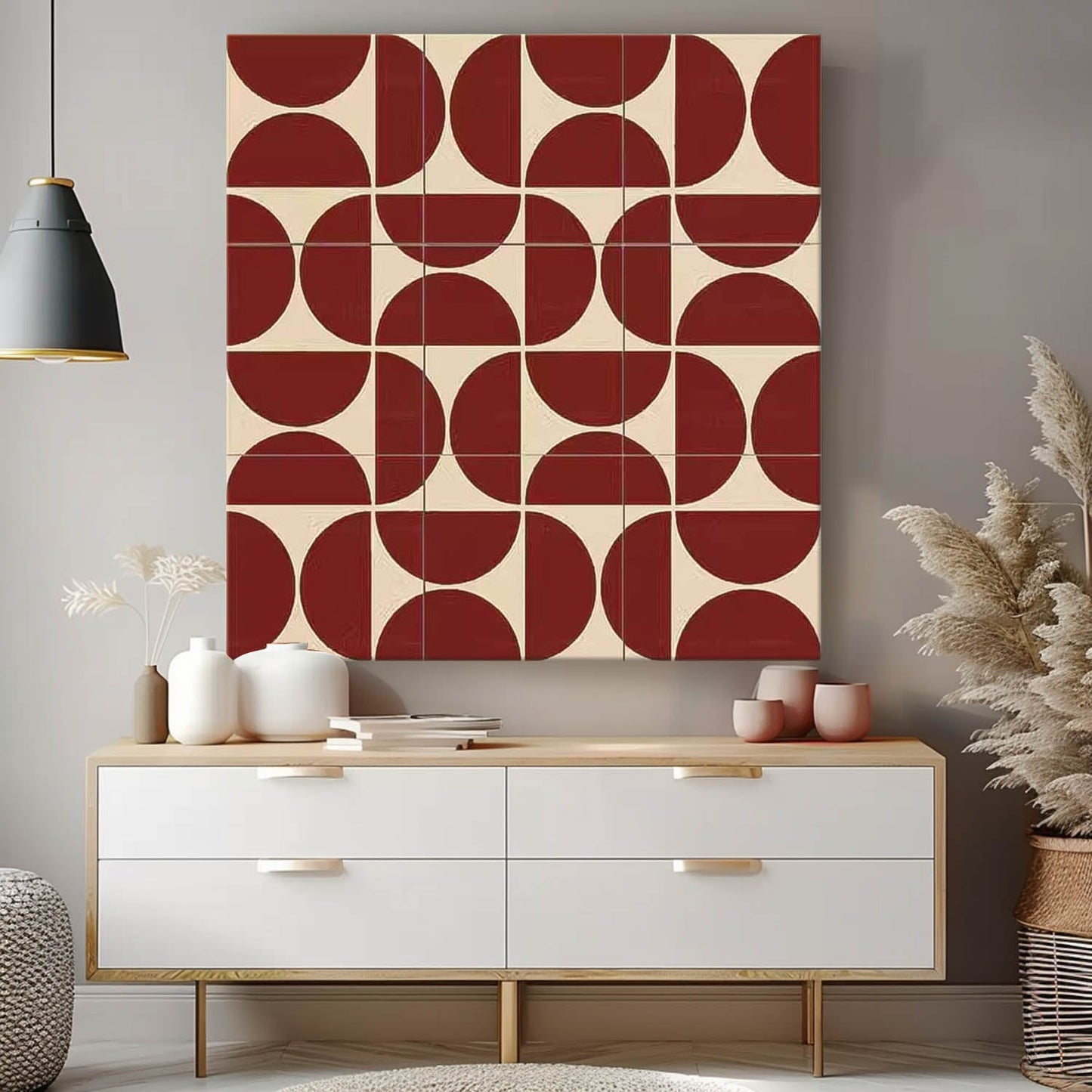 Contemporary Abstract Oil Painting with Geometric Shapes and Warm Tones