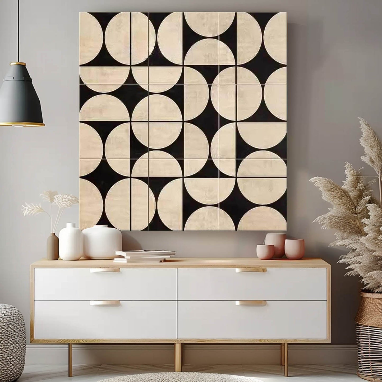 Contemporary Black and White Geometric Oil Painting for Modern Interiors