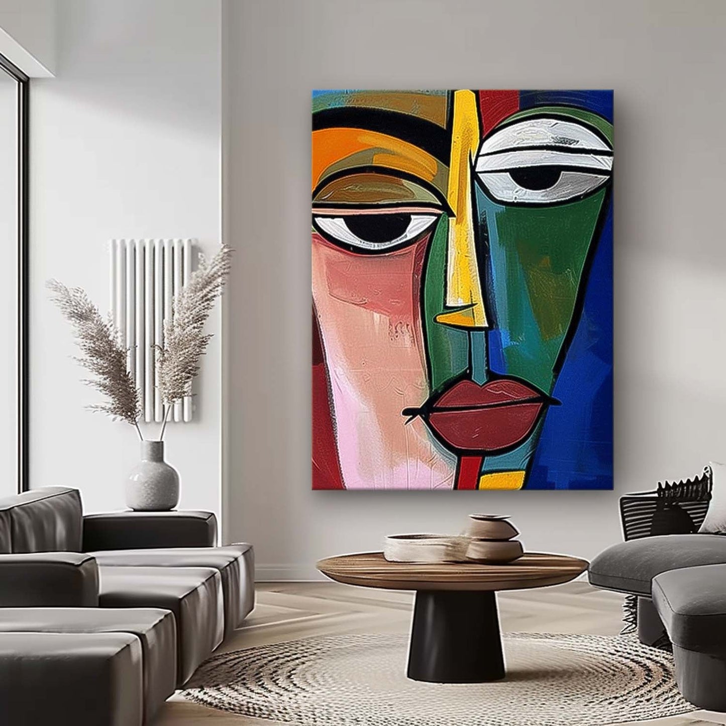 Abstract Face Oil Painting - Colorful Modern Wall Art for Home Decor