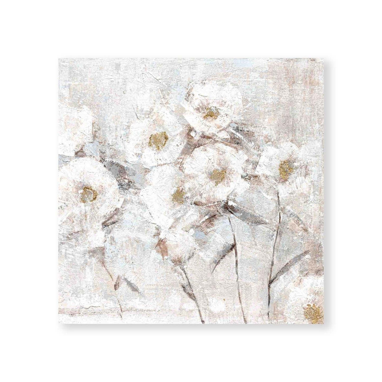 Elegant White Floral Oil Painting for Home Decor and Wall Art