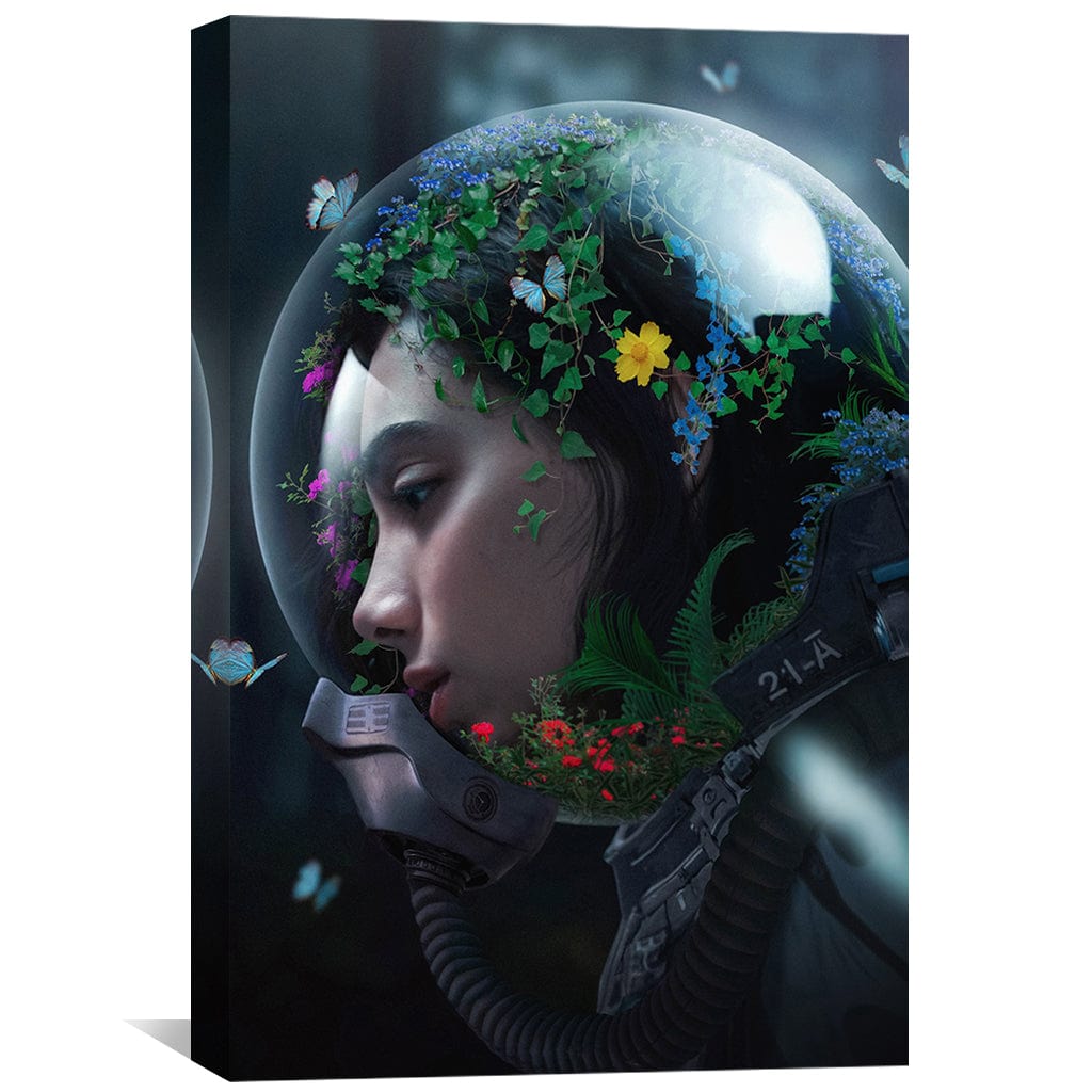 Enchanting Floral Astronaut Oil Painting for Modern Home Decor