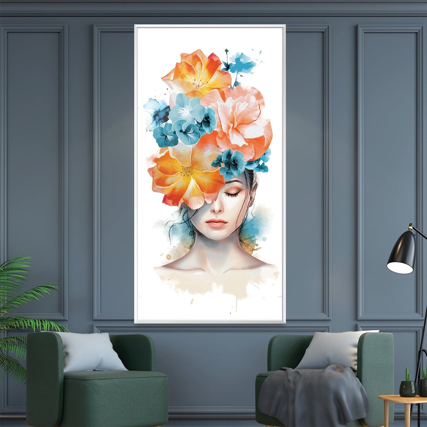Floral Elegance: Dreamy Woman with Blossom Crown Oil Painting