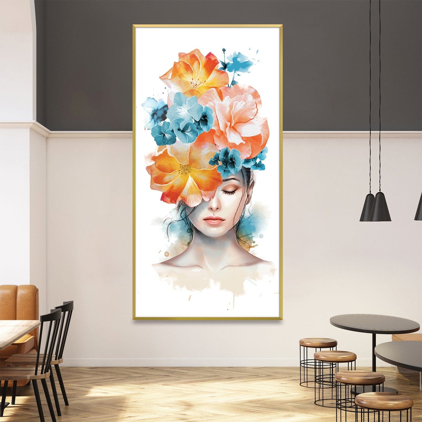 Floral Elegance: Dreamy Woman with Blossom Crown Oil Painting