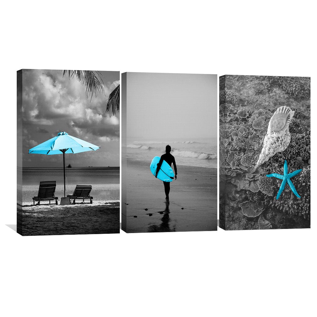 Coastal Serenity: Vibrant Blue Beach Scene Oil Painting for Home Decor