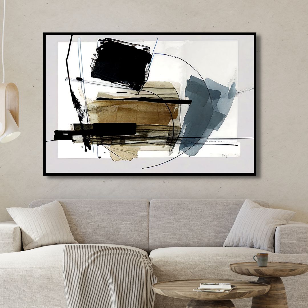 Contemporary Blue and Gold Abstract Oil Painting for Modern Home Décor